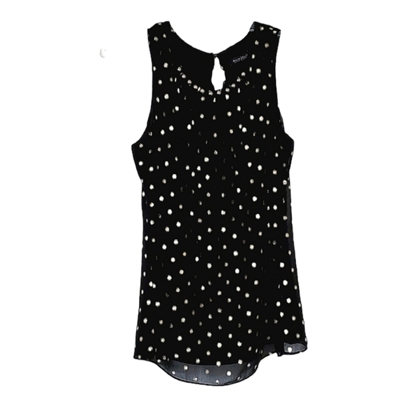 White House Black Market black top with gold matallic polka dots, beaded‎ collar - Picture 1 of 8